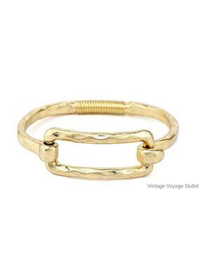 Gold Plated Hammered Bangle Bracelet Spring Tension